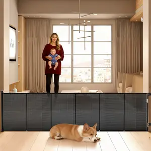 42" Tall X 150" Wide Mesh Dog Gate Indoor, Retractable Baby Gate for Stairs, Child Gate for Doorways, Hallways, Deck, Indoor Outdoor Pet Baby Safety Essentials for Home, White/Black/Gray, (Drill Needed)