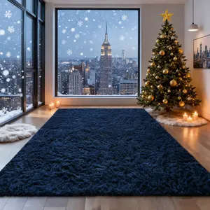Area Rugs For Living Room, Large Fluffy Cream Drak Blue Rug For Bedroom, Soft Shag Shaggy Fuzzy Carpets For Boys And Girls Dorm Room Home Decor