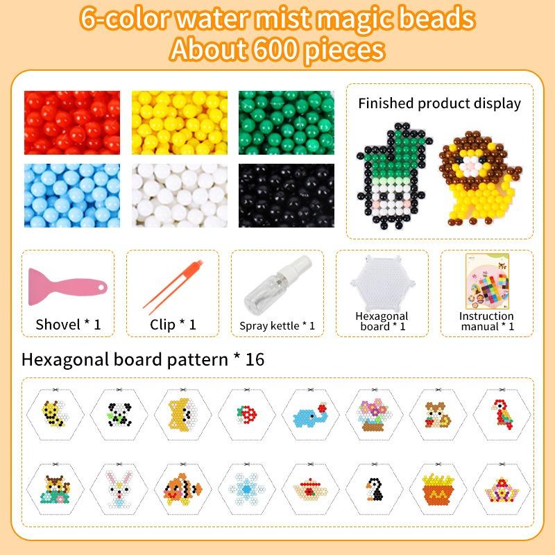 Water Spray Magic Beads DIY Craft Set For Kids, No-Iron Sticky Beads Assembly Kit, Creative Educational Toy For Intellectual Development And Hands-On Ability Training