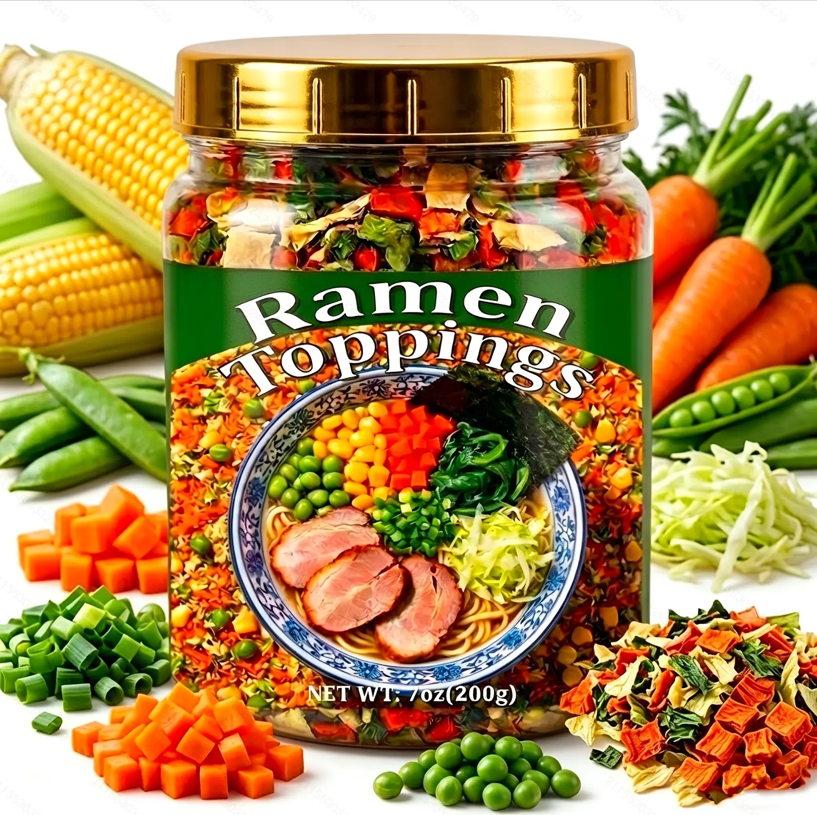 7oz Dried Ramen Toppings, 9 Dehydrated Vegetables for Instant Noodles & Miso Soup, Plant-Based Add-Ins for Chicken Soup, Veggie Salad & Vegan Ramen - Clean Label, Quick Prep
