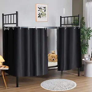 Blackout Bottom Bunk Bed Curtains Thickened Privacy Dorm Loft Bed, 2 Panels Black