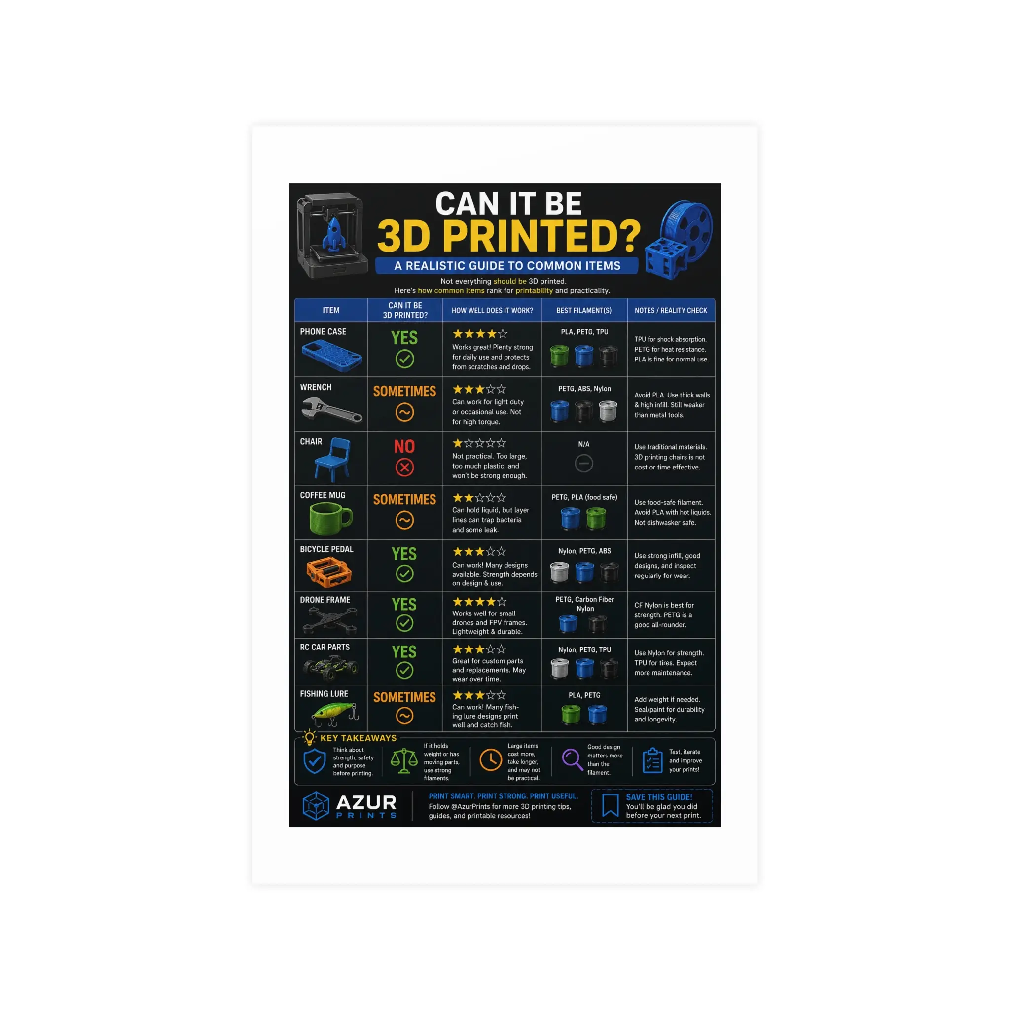 Can It Be 3D Printed Guide Matte Poster, 3D Printing Cheat Sheet Wall Art for Makers