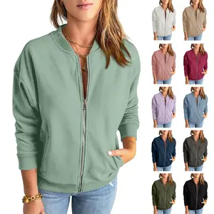 FMEYOA Womens Zip Up Sweatshirts Jackets Long Sleeve Casual Loose Outwear with Pockets Comfort Cotton