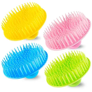4Pack Hair Scalp Exfoliator Brush Dandruff Cleaning Brush, Flexible Scalp Massager Brush, Shower Scalp Shampoo Brush for Home, Office, Travel and Pets(Flexible Blue/Pink/Orange/Green)