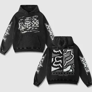 Retro Fox Racing World Wide Washed Hoodie Motor World Champion Enthusiast Apparel Streetwear Racing Team Super Motorsports Clothing Motobike Riders Supermotor Off-Road Dirt Bike Fan Gear Cotton For Motor Fan