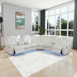 White Breathable Faux Leather 3-Seat Reclining Sofa Set, Smart Multi-Function Living Room Furniture, Modern Home Decor for Apartment & House