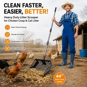 2-in-1 Metal Coop & Pet Waste Scoop - Features Adjustable Telescopic Handle and Heavy-Duty Sifting Blade; Designed for Farm and Pet Waste Cleanup