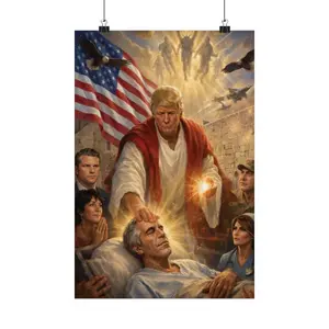 [ Sale Up To 40%] Trump as Jesus or self-proclaimed Doctor Healing the Sick Epstein Meme Poster_No Framed