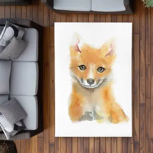 360 stand Baby Fox Print Rug - 4x6 ft Rectangle, Printed Face, Nature-Inspired Wildlife Theme, Bedroom/Playroom Decor, Indoor Outdoor Rugs, Household Textile Furnishing, Decorative, Watercolor Painting