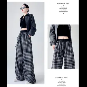 No.1 New Retro Lattice Loose Pants Women's Early Autumn New High Waist Drooping Slim Casual Pants Loose and Lazy Style Commuter Pants Womenswear Bottom Comfort Trouser Plaid