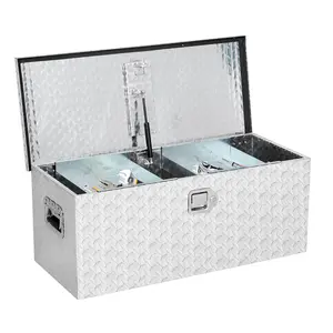 GARVEE 35 x 15 x 14 Inch Aluminum Truck Bed Toolbox with Sliding Shelf, Heavy Duty Aluminum Tool Box with Side Handle and Lock Keys, Truck Bed Storage Organizer for Pick Up Truck Rv Trailer, Silver