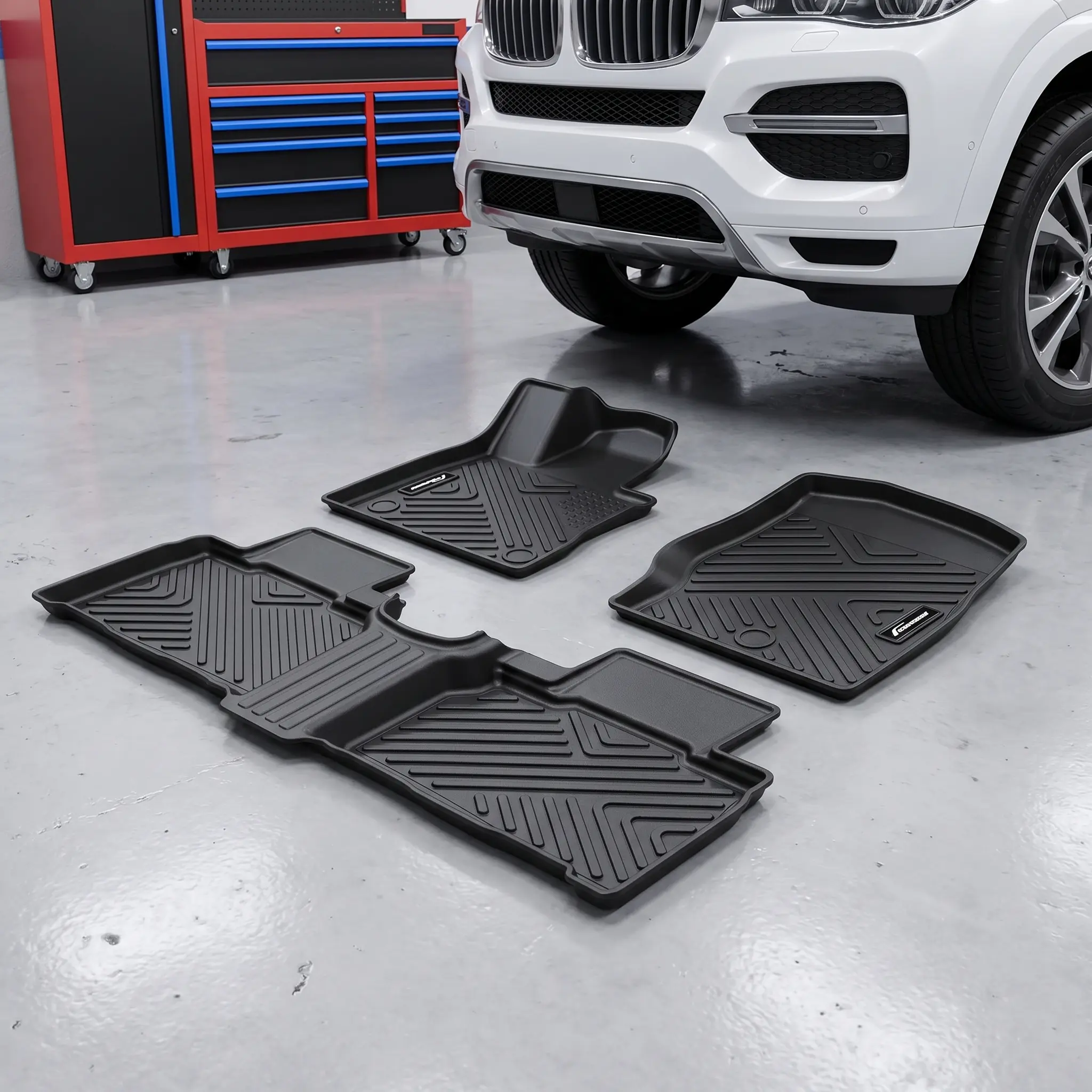 YJ-GARVEE Floor Mats for 2020-2025 Ford Explorer 6 Passenger, Black Anti-Skid All Weather TPE Floor Liners, Designed for 3 Rows, Durable and Custom Fit