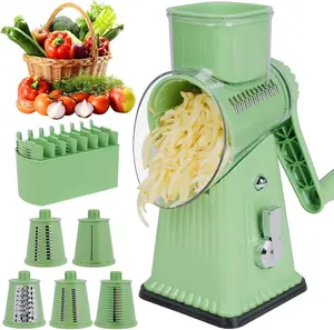 5-in-1 Rotary Cheese Grater, Manual Vegetable Slicer with Suction Base for Cheese, Potato, Salad & Nuts