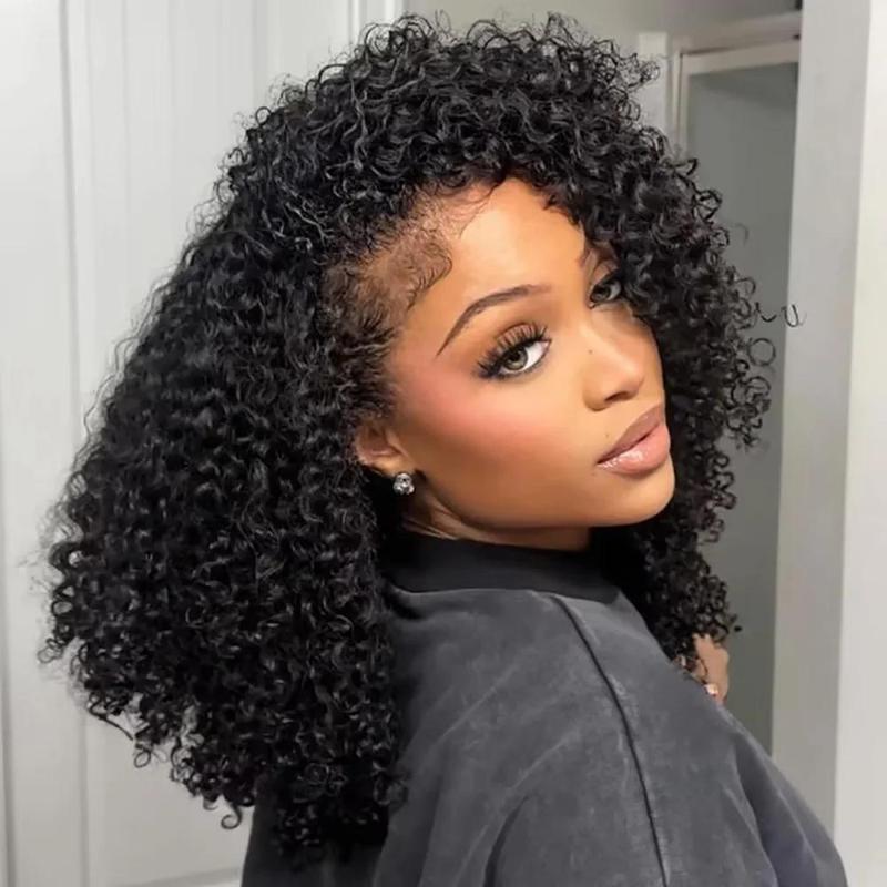 Half Wig Human Hair Wigs 250% Half Wig Kinky Curly Human Hair Wigs 3 In 1 Invisible Hairline With Drawstring Seamless