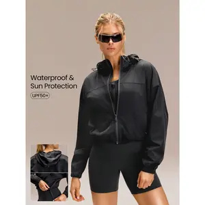 GLOWMODE Steady Strides Waist-Length Sunproof Water-Resistant Drawstring Side Pockets Relaxed Fit Zip-Up Packable Hoodie Travel Running Jogging Outdoor Workout Gym Daily Active Wear