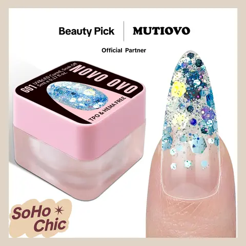 NOVO OVO Oceanic Mist Chunky Shimmer Glitter Gel Polish Bottle - 5ml TPO&HEMA-Free Anti-Allergic Resin, Chic DIY Chip-Resistant Iridescent Sequined Flakes Nail Art Kit, Fragrance-Free Soak-Off UV Cured Varnish, Evening Party Nails Supplies Gift