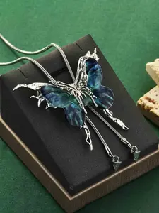 Trendy Sweet Cool Design Long Drawstring Blue Butterfly Necklace, Fashion Unique Women Party Babe Necklace Gift, Modern Versatile Accessories, Fashionable Jewelry Accessories