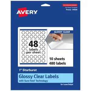 Avery Glossy Clear Starburst Labels with Sure Feed, 1"