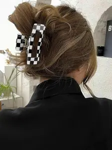 A delicate and elegant color block checkerboard pattern hair clip accessory, suitable for minimalist headwear, Updo with thick hair, perfect for daily travel, and also a surprising exquisite small gift.