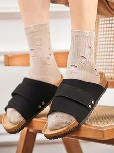 Summer Couple Classic Fashion Cork Sole Adjustable Velcro Sandals, Unisex Retro Flip Flops, Beach, Streetwear, Camping, Commute, Beach Slides