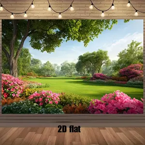 1pc Polyester Reusable 2D Flat Natural Botanical Theme Spring Print Fabric Banner - Photo Backdrops, Room Decor Banner for Weddings, Birthday Events with Multi-Size Hanging Option