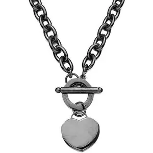 Elegent Love Stainless Steel Link Chain Blank Heart Charms Necklace for Women Toggle Clasp Closure