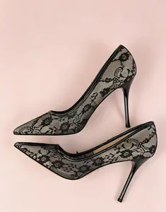 Women's Mesh Hollow Design with ContrastLace Pointed Toe Stiletto Heeled, StylishElegant Classy High Heeled Dress FormalShoes for Party, Perfect Footwear for OutfitMatching, Wedding Party Shoes