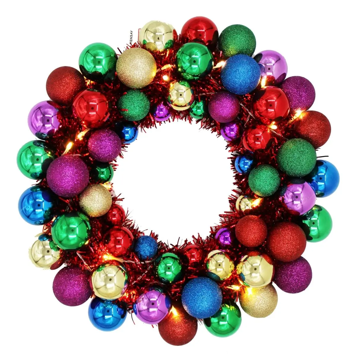 212 MAIN 16 in. Light-Up Durable Plastic Wreath - Dry Battery-Powered Pure White LEDs, LED Ball Ornaments, Switch, Garland, Hangable All-Seasons Decor for Doorways, Windows, Holiday Displays, Christmas Decor, Durable Plastic Decor