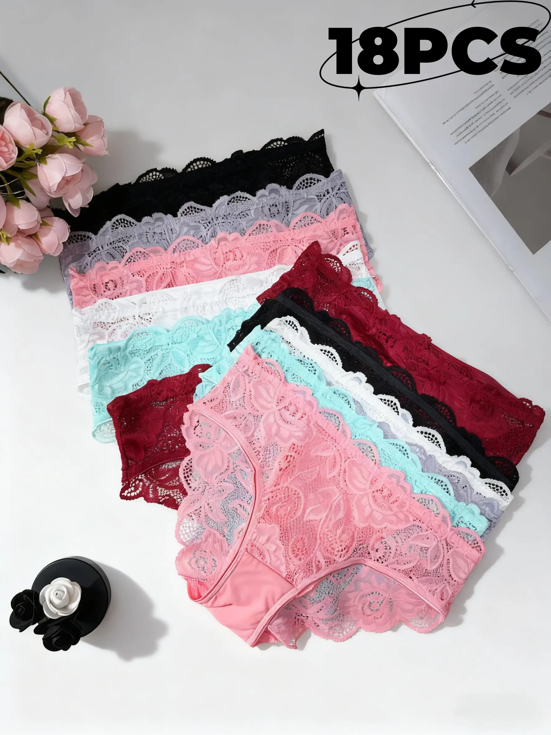 Women's 6-18 Pack Cotton Underwear, Lacy Cheeky Hipster Briefs, Soft Adult Panties with Lace Trim, Knickers, Intimate