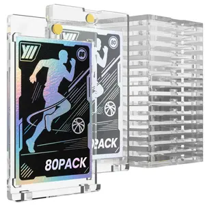 80 Pcs 130 Pt Acrylic Magnetic Card Holders, 2.5" x 3.5" One Touch Card Holder, Transparent Magnetic Case, for Cards Collect, Storage and Display