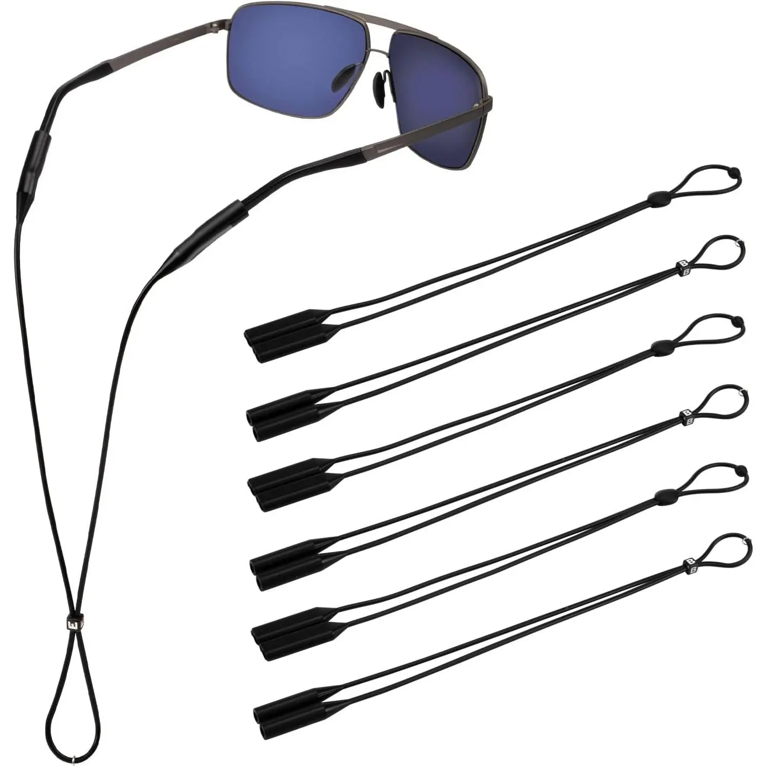6 count Adjustable Glasses Straps Silicone Sport Sunglasses Holder Retainer Cord Around Neck Eyewear Accessories for Men, Women, Black