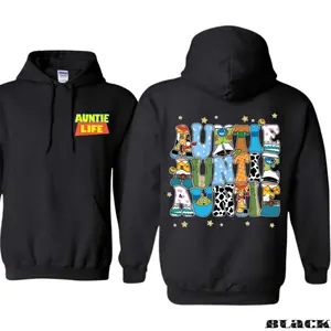 Auntie Life Hoodie – Cute Cartoon Lettering Graphic Sweatshirt, Fun Unisex Fit for Aunt Lovers, Trendy TikTok Style, Gift for Cool Aunts Menswear Tops
