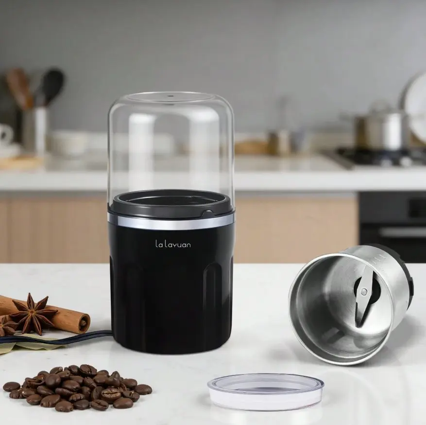 Lalayuan 110v Electric Coffee Grinder With Detachable SUS304 2-Leaf Blade Mixing Cup - Powerful & Versatile Coffee Bean Grinder For Espresso, Pour Over, Cold Brew, Stainless Steel Blades For Uniform Grinding, Compact Coffee Mill For Home Office Travel