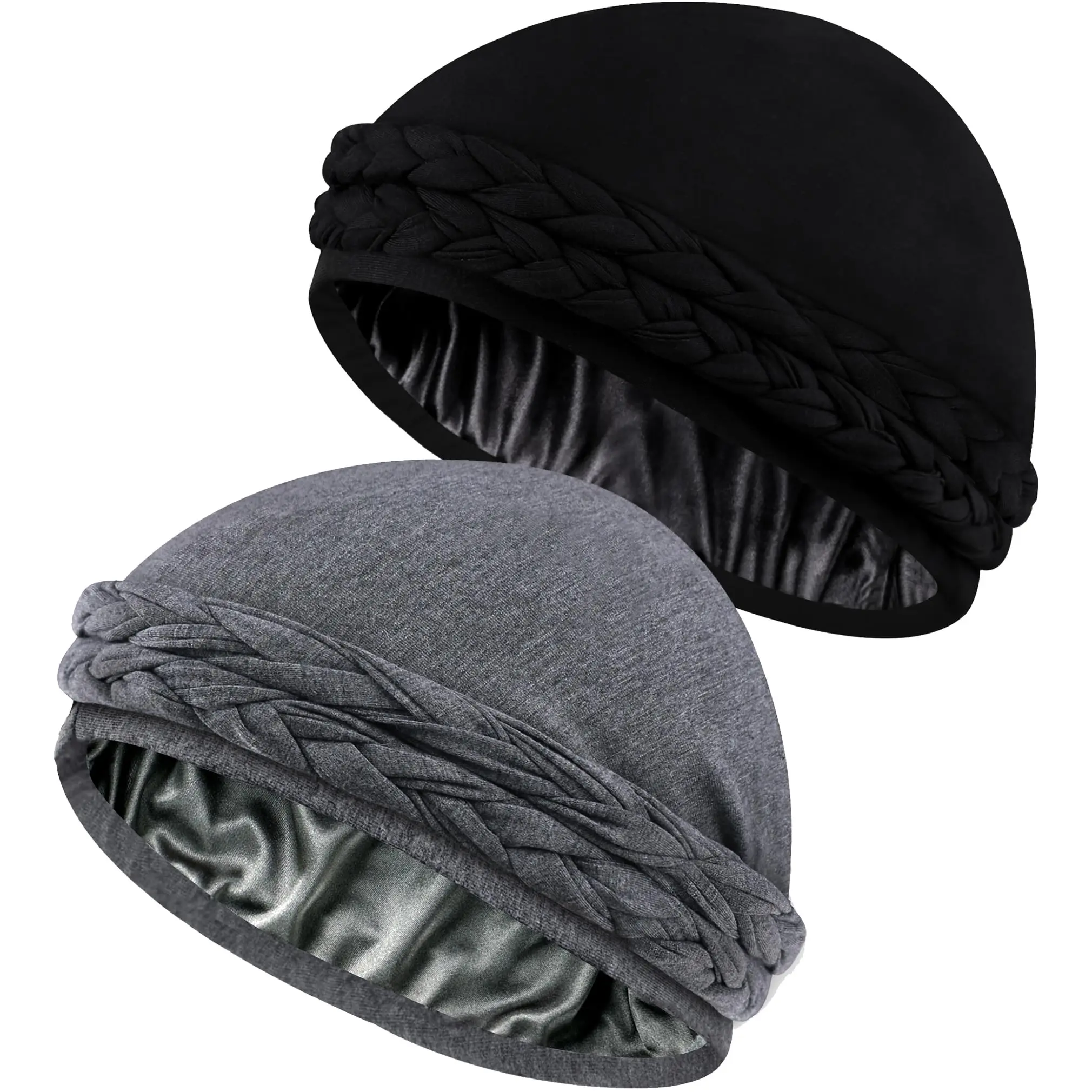 Luxurious Satin-Lined Turban Set - 1/2 Pack Unisex Head Wraps for Stylish Sleep, Durag, Bonnet, Beanie - Ultimate Comfort & Style Combo for Men & Women