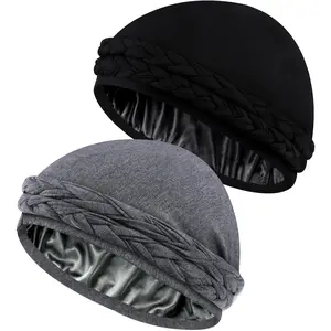 Luxurious Satin-Lined Turban Set - 1/2 Pack Unisex Head Wraps for Stylish Sleep, Durag, Bonnet, Beanie - Ultimate Comfort & Style Combo for Men & Women