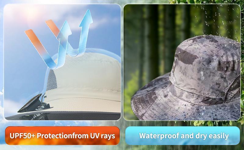 2 Solar Fan Sun Bucket Hat-Outdoor Wide Brim Sun Hat, Fishing Hat with Fan for Men, Waterproof Outdoor Camping Fishing Hat 2 Solar Fan Sun Bucket Hat-Outdoor Wide Brim Sun Hat, Fishing Hat with Fan for Men, Waterproof Outdoor Camping Fishing Hat