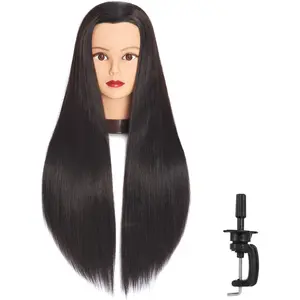 26in-28in Long Hair Mannequin  Stnthetic Fiber Hairdresser Practice Styling ,  Manikin Doll  With Clamp Stand (6F1919LB0220)