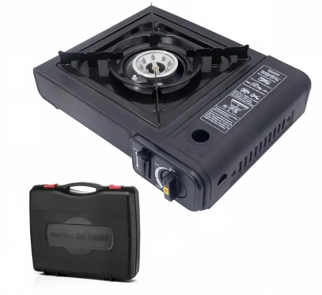 Portable Metal Single Burner Butane Camping Stove, Dual Fuel Outdoor Gas Cooker with Adjustable Heat Control, Push Button Ignition & Storage Carry Case for Camping, Hiking, Picnic, BBQ and Outdoor Emergency Cooking