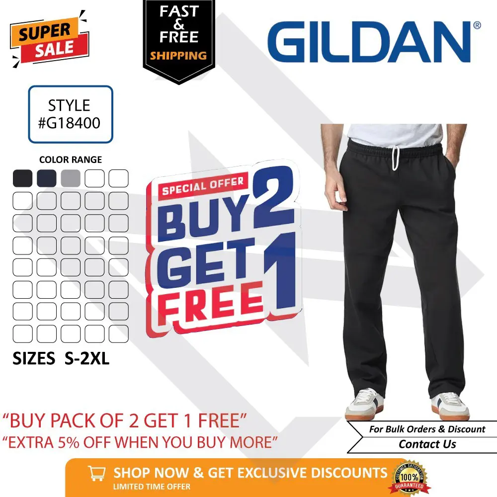 Gildan 18400 Heavy Blend Open Bottom Sweatpants Fleece Drawstring S-2XL