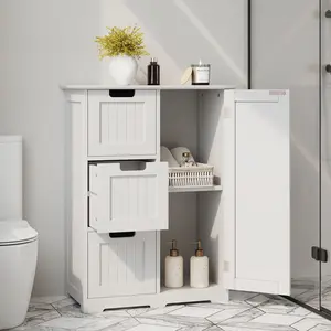 Wooden Floor Storage Cabinet, Side Storage Organizer with Drawers, Cupboard, Freestanding Entryway/Bathroom Storage Unit with Adjustable Shelves