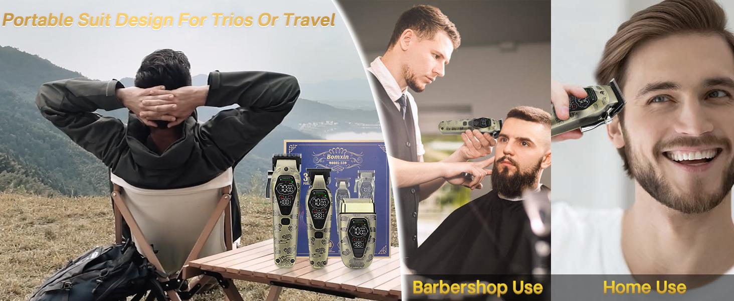 Hair Clippers for Men Professional, T-Blade Hair Trimmer for Men, Electric Shaver Razor, Beard Trimmer, 3 in 1 Cordless Barber Clippers and Trimmers Set, Haircutting Kit LCD Display (Bronze)