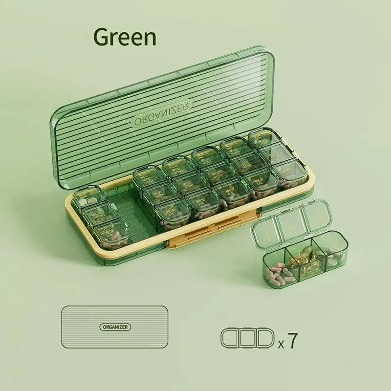 21-grid Pill Storage Organizer for Bedroom, 1 Set Portable 7 Day Weekly Pill Organizer, Large Capacity Storage Box for Daily Medicine Vitamin, Pocket