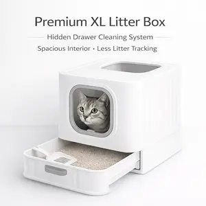 Easy Clean Covered Cat Litter Box with Slide-Out Drawer – Spacious Indoor Design