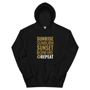Sunrise Sunset Bonfire Repeat Black Hoodie