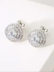 Fashion Hip Hop Round Rhinestone Ear Cuffs, No Piercing Required, Unisex Luxury Full Diamond Earrings, Trendy Clip-On Jewelry