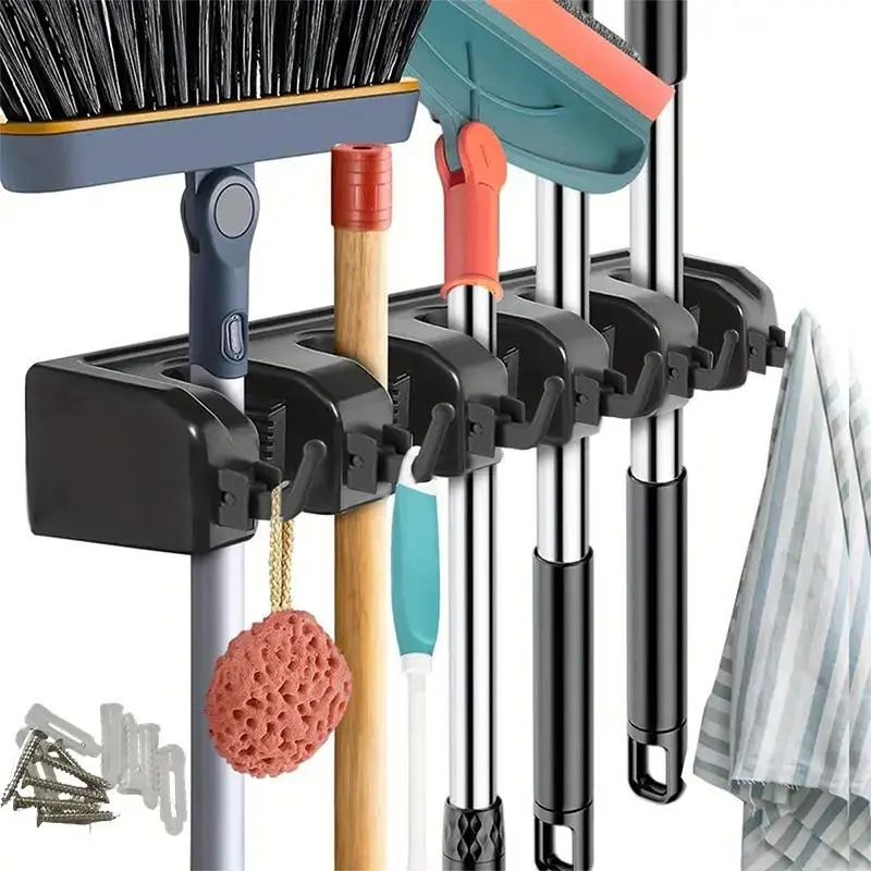 Multi-function Magic Broom & Mop Hook, 1 Count Multi-grid Broom & Mop Wall Mounted Holder, Portable Household Broom & Mop Organizer, Household Items, Organizing, Home Organizer Hook