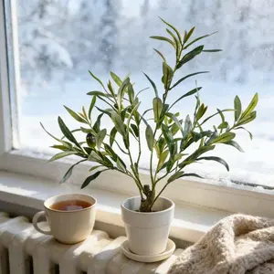 Small Artificial Olive Tree in Pot, Lifelike Fake Potted Plant for Indoor Decor, No Watering Required, Office Desk, Bathroom, Living Room