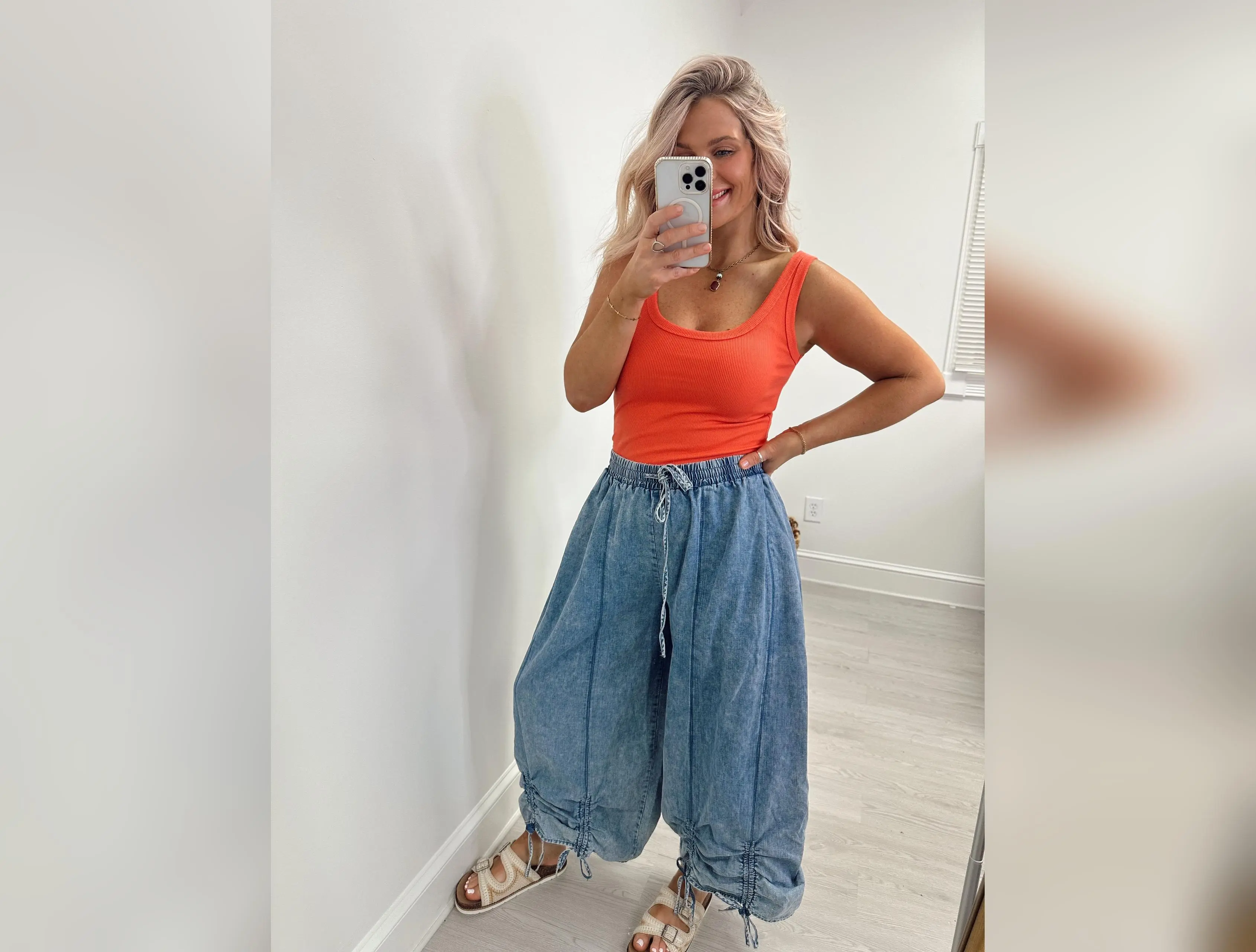 Denim Chambray Wide Leg Pants