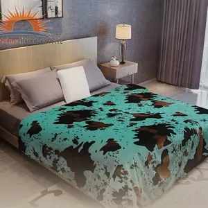 New king size soft Flannel Blanket 3 colors Cow print Black Brown turquoise cowhide