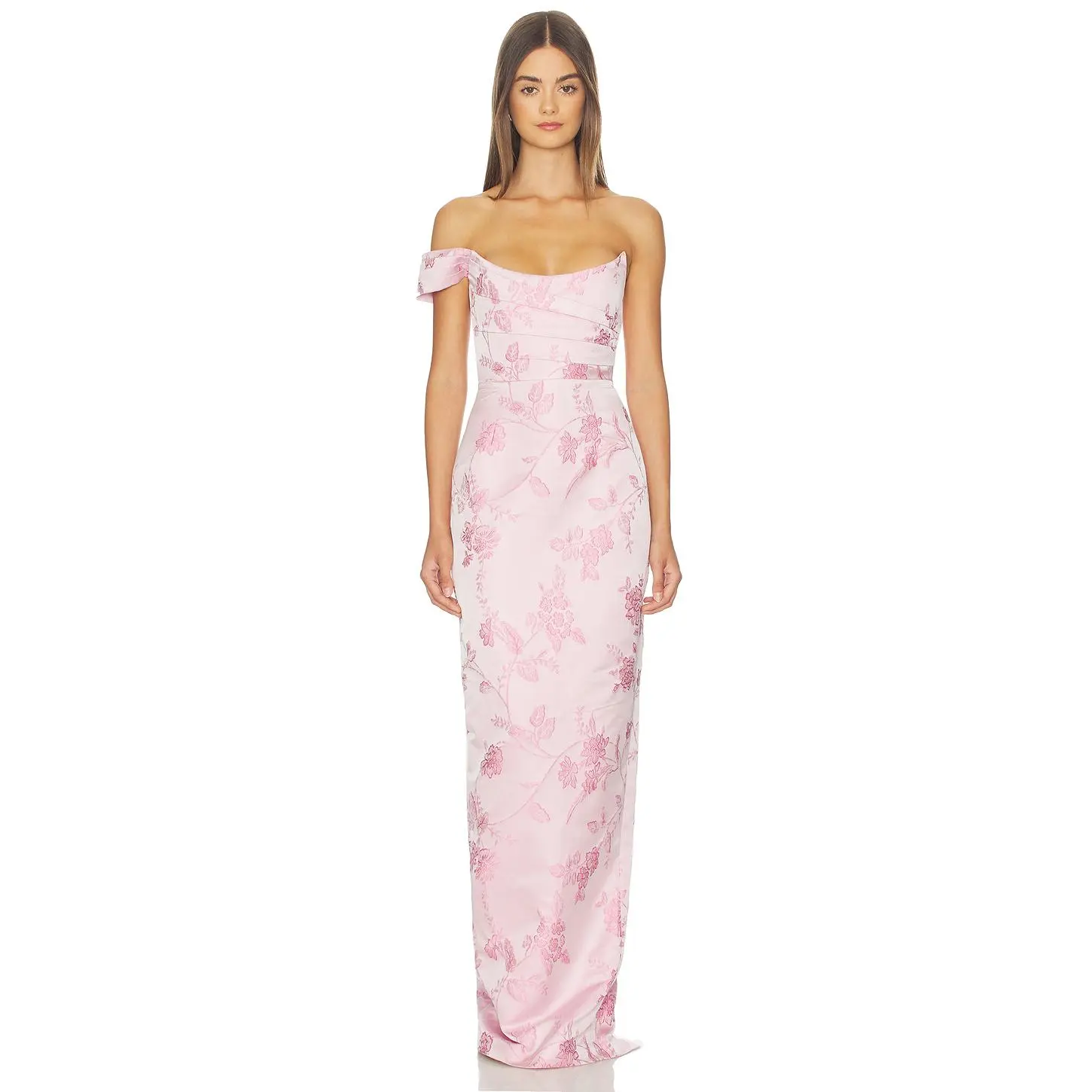 SAU LEE Jackson Brocade Gown in Pink Rococo
